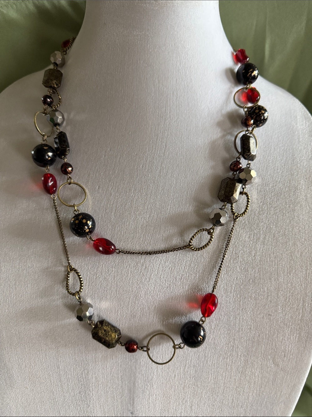 Lia Sophia Long Red and Black Beaded Necklace